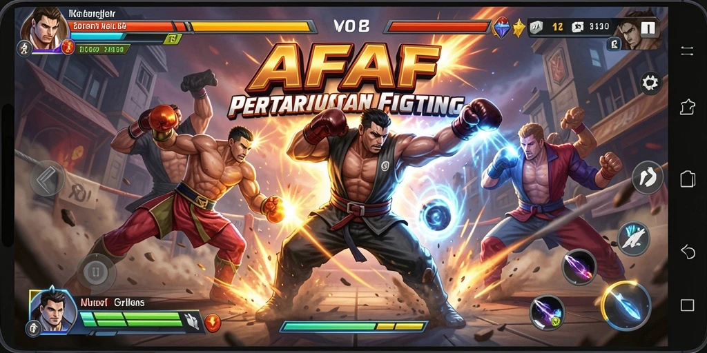 Tangkapan layar gameplay AFAF menunjukkan pertarungan seru antara karakter dengan efek visual yang menakjubkan.