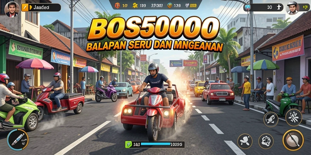 Screenshot utama BOS5000 menampilkan aksi balapan yang mendebarkan.