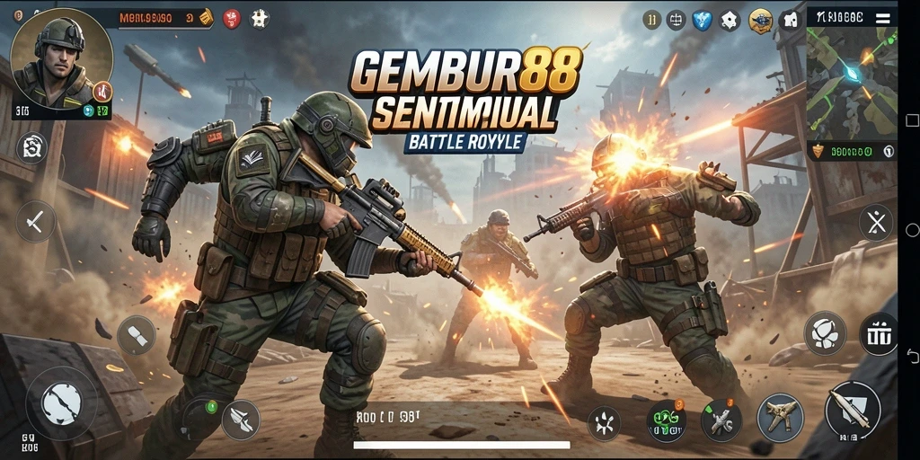 Screenshot gameplay seru di GEMBUR88 dengan aksi Battle Royale yang mendebarkan.