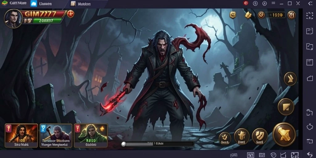 Screenshot GIM777 yang menampilkan gameplay menyeramkan dengan lingkungan yang gelap.