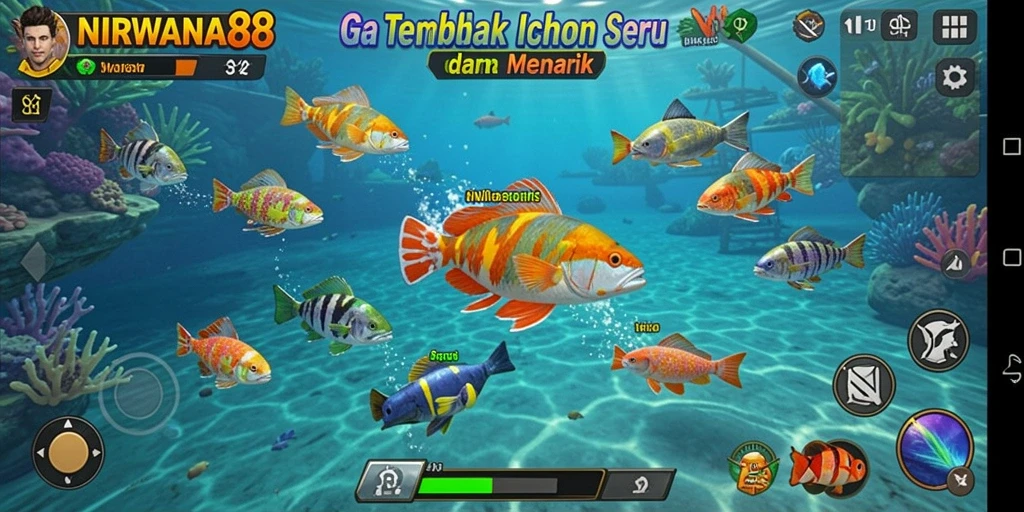 Tampilan gameplay NIRWANA88 dengan aksi Tembak Ikan yang seru.