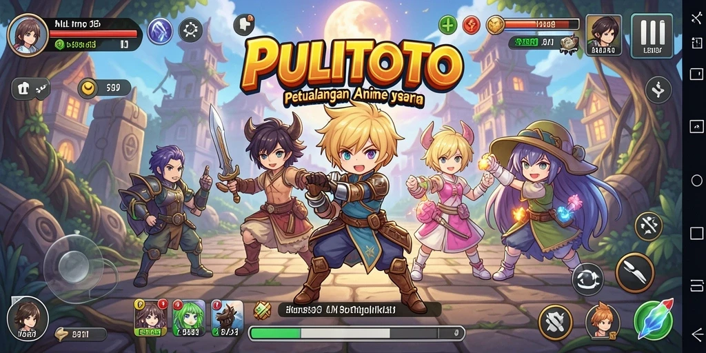 Screenshot dari gameplay PULITOTO yang menampilkan karakter anime.