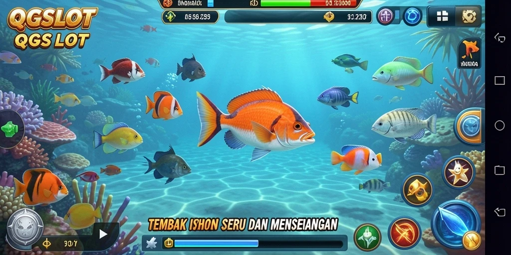 Screenshot QQSLOT menampilkan aksi seru menembak ikan dengan grafis menawan.