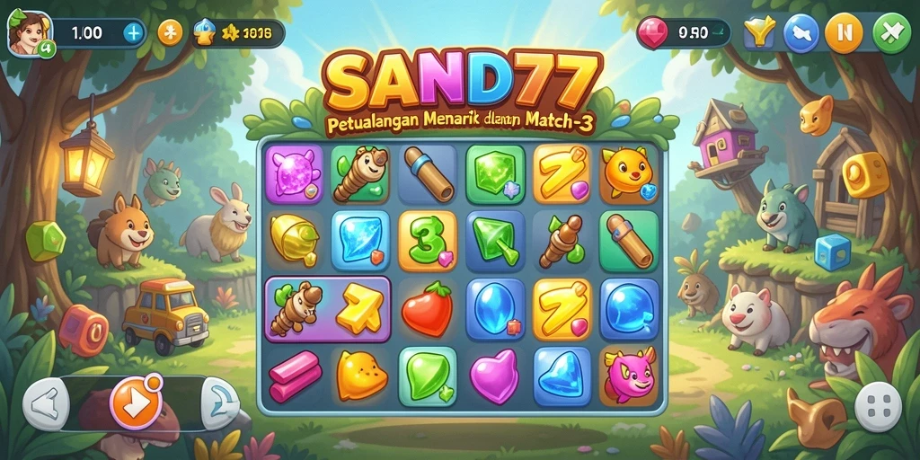 Gameplay SAND77 yang seru dengan pencocokan warna-warni.